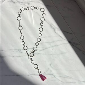 Silver and Pink Gemstone Necklace